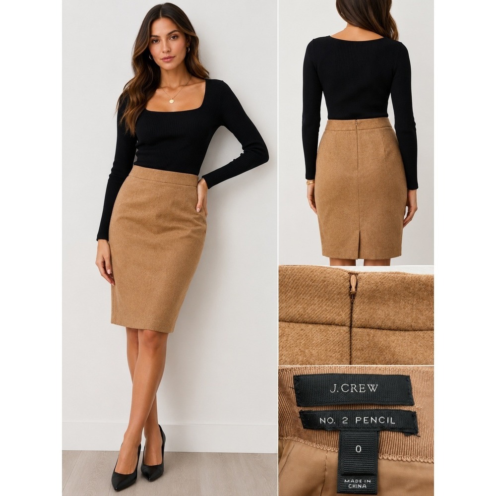 J Crew No 2 Pencil Skirt Womens 0 Brown Wool Knee Length Lined Work Office